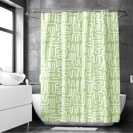 Encasa XO Bathroom Shower Curtains | Heavier Quality Waterproof Fabric | 183x183 cm | 10 free Hooks Included - Boho Maze Sage