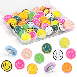 GOOLADA 30 Pieces Smiley Cute Push Pins,10Colors Cute Thumb Tacks, Decorative Push Pins for Bulletin Board, Corkboard, Cubicle Wall Accessories