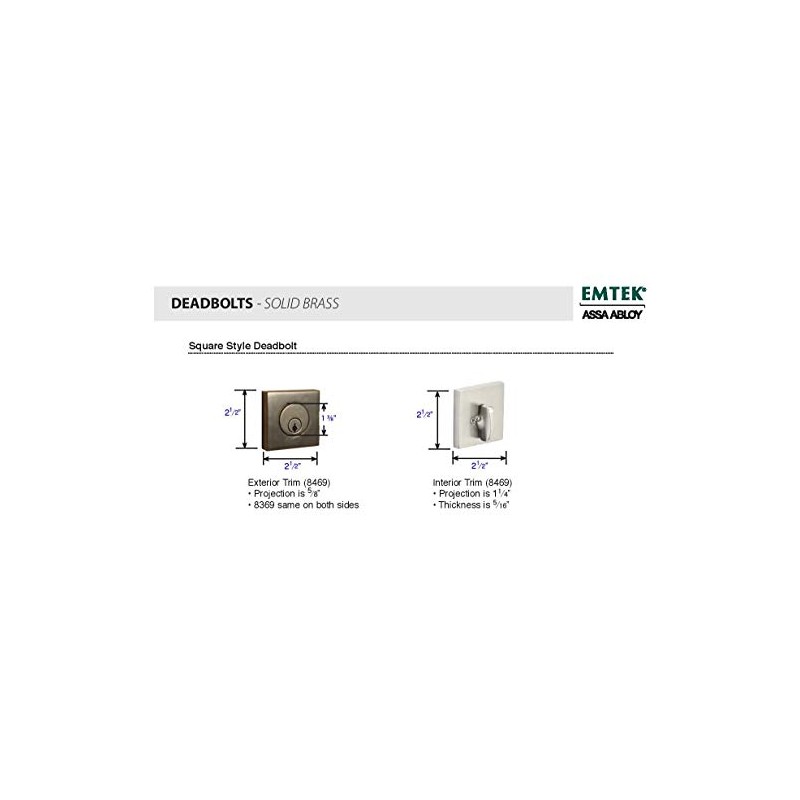 Emtek Hardware Deadbolt, Single Cylinder, Square, Solid Brass, Modern Style,
