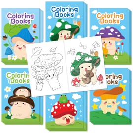 JAPBOR Mushroom Coloring Books for Kids - 24PCS Mini Mushrooms Themed Color Book Bulk Party Favors, Plant Small Colour Pages for Birthday Gifts Class Drawing Painting Games Goodie Bag Filler