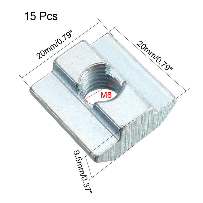 sourcing map Slide in T-Nut, M8 Half Round Roll in