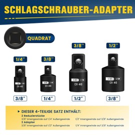 Mr.wintek Impact Socket Adapter, 4-Piece Impact Socket Adapter, 1/4" 3/8" 1/2" SAE Drive Impact Wrench Adapter and Reducer Set Cr-Mo Steel