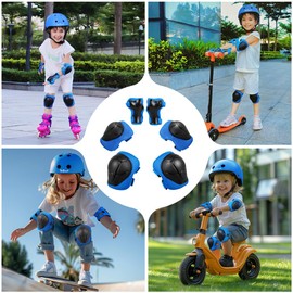 Besttravel Kids Helmet and Pads Set, Toddler Helmet Adjustable Toddler Bike Helmet Age 5 and Older Boys Girls Multi-Sports Safety (Blue with Pads)