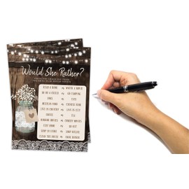 Bridal Shower Bachelorette Games, Rustic Wood Barrel Mason Jar, He Said She Said, Find The Guest Quest, Would She Rather, Phone Game, 25 games each