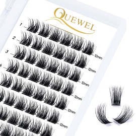 QUEWEL Cluster Lashes 72 Pcs Wide Stem Individual Lashes C/D Curl 8-16mm Length DIY Eyelash Extension False Eyelashes Natural02 Styles Soft for Personal Makeup Use at Home (Natural02-D-12)