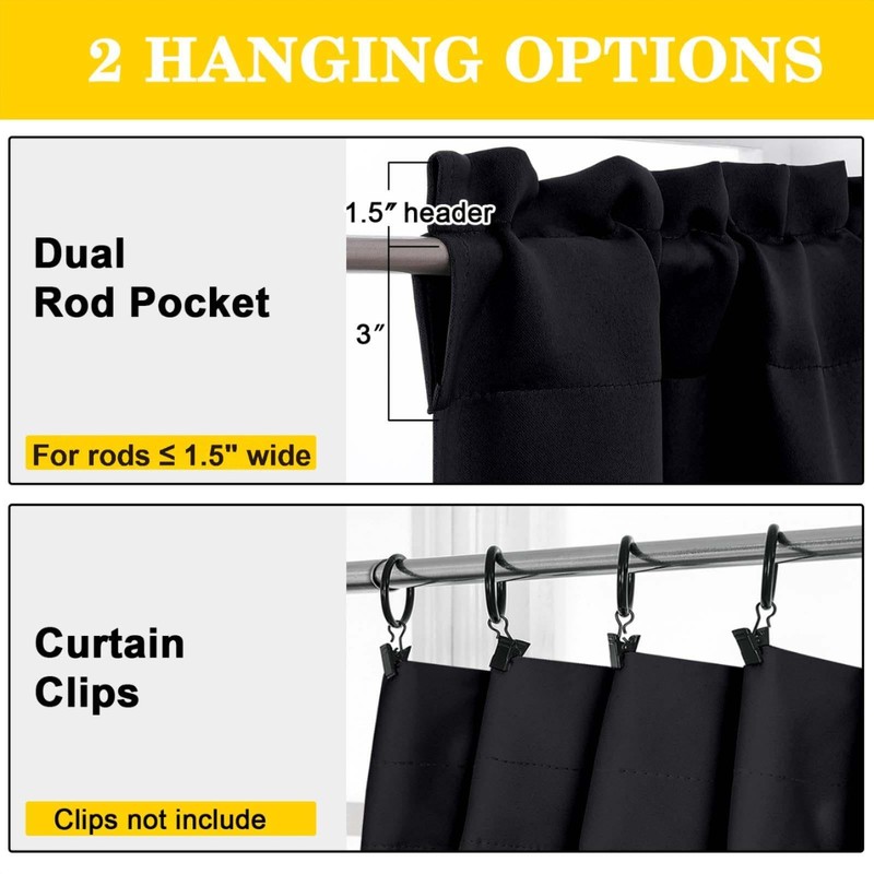 WelvetBLK Black Cafe Curtains 24 Inch Length Tier 2 Panels