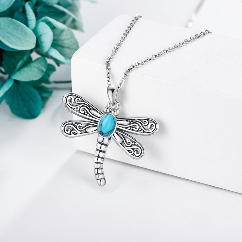 ONEFINITY Dragonfly Necklace 925 Sterling Silver Moonstone Opal Turquoise Dragonflys