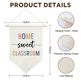 JMYROG Home Sweet Classroom Canvas Hanging Pennant Flag, Farmhouse School Counselor Teacher Office Classroom Student Dormitory Decor, First Day of School For Teacher Classmate, Back to School Gifts