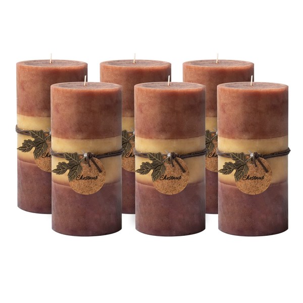 Royal Imports 3" x 6" Pillar Candles for Fall, Thanksgiving Holiday Décor, Rustic Farmhouse Wedding & Home Decoration, Unscented Dripless & Smokeless, Set of 6, Brown Autumn Ombre Wax