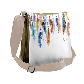 Lunarable Hippie Messenger Bag, Eagle Bird Feathers Boho Art, Unisex Cross-body