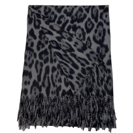 Secret for Longevity Extra Large Long Black Grey Slate Smokey Heather Gray Ocelot Leopard Cheetah Animal Print Scarf Wrap Shawl Pashmina Medium Weight Cashmere Feel 28" x 70" inches