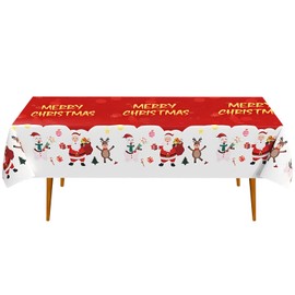 FINGOOO Christmas Tablecloth, Disposable Waterproof Decoration, 54.3 x 108.5 inches (137 x 274 cm), Rectangular, Red, Party, Event, Banquet, Groceries, Decoration(Christmas A)
