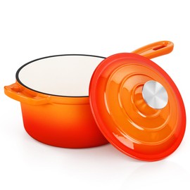 E-far Enameled Cast Iron Sauce Pan, 2 Quart Dutch Oven Saucepan with Lid, Small Sauce Pot for Cooking, Boiling, Healthy & Non Toxic, Induction & Oven Safe, Orange