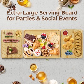 Piklohas Bamboo Cutting Boards Large Set of 3 for Kitchen, Wood Charcuterie Chopping Board with Holder Non Slip, Steak Serving Tray with Juice Groove, Big Butcher Block for Pizza, Ideal for Gift