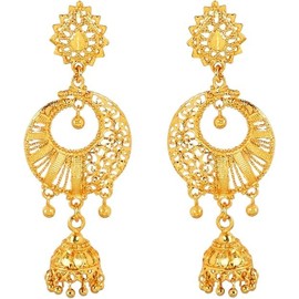 Efulgenz Indian Earrings for Women Gold Tone Dubai Style Earring Set Indian Gold Tone Jhumki Drop Chandbali Dangle Earrings Set Indian Bridal Jewelry for Wedding Fashion Jewelry, Copper, No Gemstone