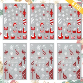 Christmas Nail Art Stickers 3D Self-Adhesive Nail Decals Winter Snowflake Christmas DIY Nail Art Supplies New Year Nails Art Decoration for Women Girls Christmas Nail Charms 6 Sheets