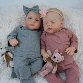 Pinky Reborn Dolls 19 Inch 48cm Handmade Twins Realistic Newborn Baby Doll with Soft Cloth Body Lifelike Baby Girl Boy Dolls That Look Real with Magnet Pacifier