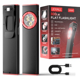 lexall EDC Flashlight, 2 Pack 800Lumen Rechargeable Pocket Flat Flashlight, Magnetic LED Flashlight with Clip, Dimmable Mini Area Light for Car Repairs/Inspection/Travel/Emergency/Camping