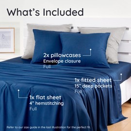 Bambaw 100% Viscose Derived from Bamboo Sheet Set Full Size – 4pcs Cooling Sheets Full Size, with Elastic Corner Straps, Hotel Luxury Bed Sheets Set, Super Soft Sheets Full Size (Navy Blue)