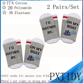 PXTIDY 2 Pairs Funny Sailing Socks Boating Captain Gifts I'd Rather Be On My Boat Novelty Boat Captain Socks Cruise Gifts Boat Owners Gift (ON MY BOAT)