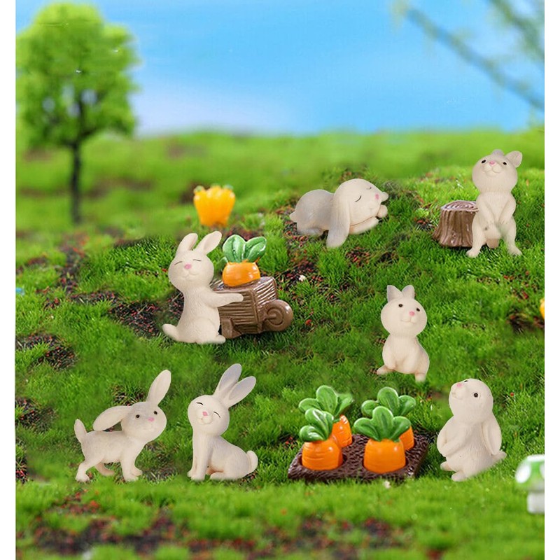Zaloife Easter Bunny Figures, Pack of 7, Mini Rabbit Figures,