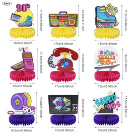 Minnhua 9 Pieces 90s Theme Party Decorations Honeycomb 1990s Honeycomb Table Decoration 90s Theme Party Table Toppers 3D Party Accessories Paper Honeycomb for Retro Hip Hop 90s Theme Party Table
