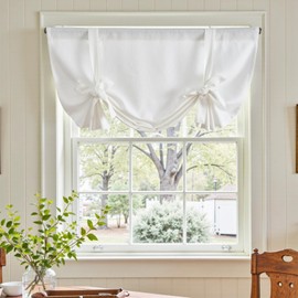 TOPICK White Set of 1 Panel Curtain with Knotted Curtain Modern Country House Style Short Opaque Linen Look Curtain Light Filtering for Small Windows Motorhome 114 H x 107 W cm