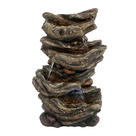 A&B Home 14" Brown Natural Wood-Look Tabletop Fountain Indoor with Light, 4-Tiers Cascading Wood Table Waterfall Fountain for Home, Office, Outdoor Garden Desk Decor