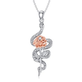 LWXIE Diamond Rose and Snake Necklace 925 Sterling Silver Snake Pendant Animal Necklace Jewelry Gifts for Women