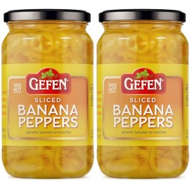 Gefen Sliced Banana Peppers, 480ml (Pack of 2) | Mild Heat Hot Pepper Rings | No Stems | Perfect for Sandwiches, Salads, Nachos, and Delectable Appetizers | Certified Kosher