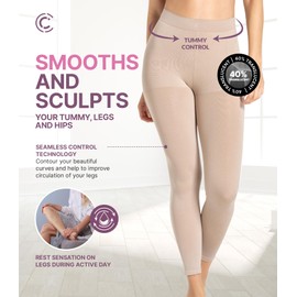 CURVEEZ Shapewear for Women Tummy Control Seamless Mid Waisted Light Compression Footless Control Long Briefs Nude