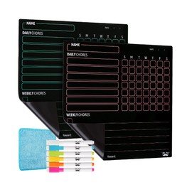 Mr. Pen- Magnetic Dry Eraser Chore Chart for Multiple Kids, 2 Pack, Kids Chore Chart with 6 Eraser Cap Markers, Chore Board, Magnetic Chore Chart for Refrigerator, Dry Erase Chore Chart Magnetic