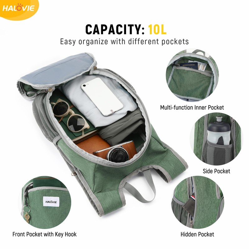 HALOVIE Foldable Backpack Ultralight 10L Daypack Foldable for Men Women