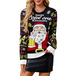 Christmas Women's Xmas Ugly Funny Holiday Long Sleeve Light Up Pullover Sweater Santa Claus XL