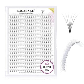 NAGARAKU Blister Extensiones de Pestañas 6D rusas pre armadas puntiaguda raíces 320 Raíces Suaves Naturales Volume Pestañas Postizas Fibras Tecnologicas para Salón de Belleza- 0.07 D Curva MIX 9-14mm