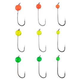 Zite Fishing Tungsten Jig Hook Set Neon - 9 Pieces 0.3 g - 1.2 g Tungsten Beads on Trout Hook - 3 x Each for Rubber Bait Trout Bait Ultra Light Fishing