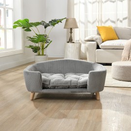 Christopher Knight Home Elroy Orthopedic Dog Bed, Elevated Dog Sofa Bed for Small Dog, Supportive Foam Pet Couch Bed with Wooden Legs, Modern Pet Sofa Bed, Gray