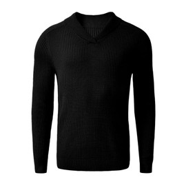 Vintage Mens Shawl Collar Sweaters Casual Relaxed Fit Knitted Pullover Sweater_Black_X-Large
