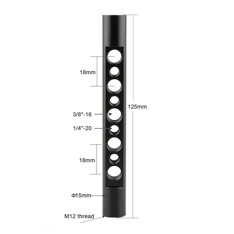 CAMVATE 15mm Cheese Rod with 1/4"-20 and 3/8"-16 Thread Hole