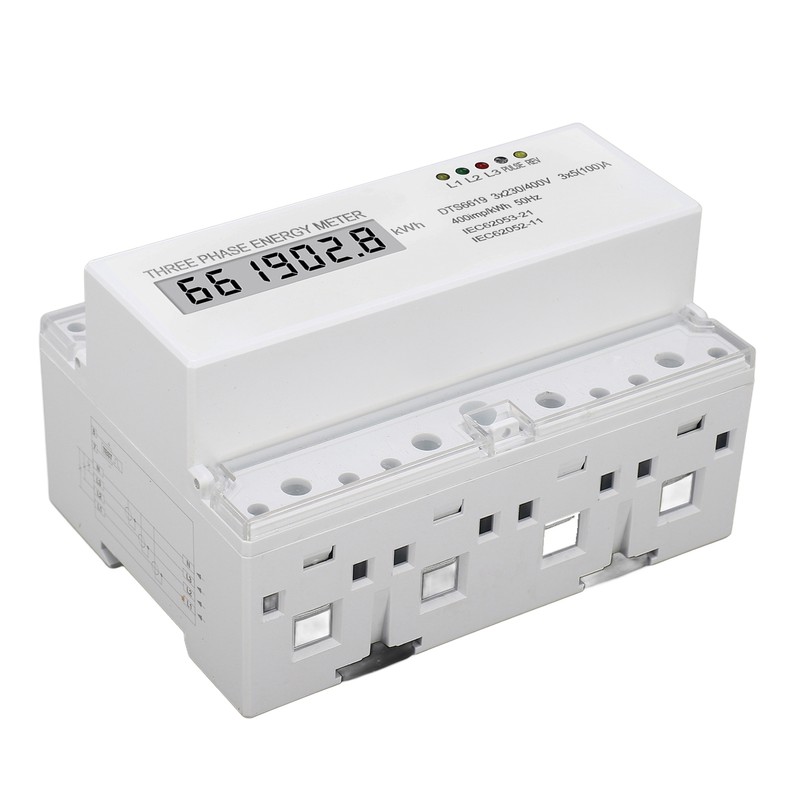 3 Phase Energy Meter DIN Rail Mount Electricity Usage Monitor