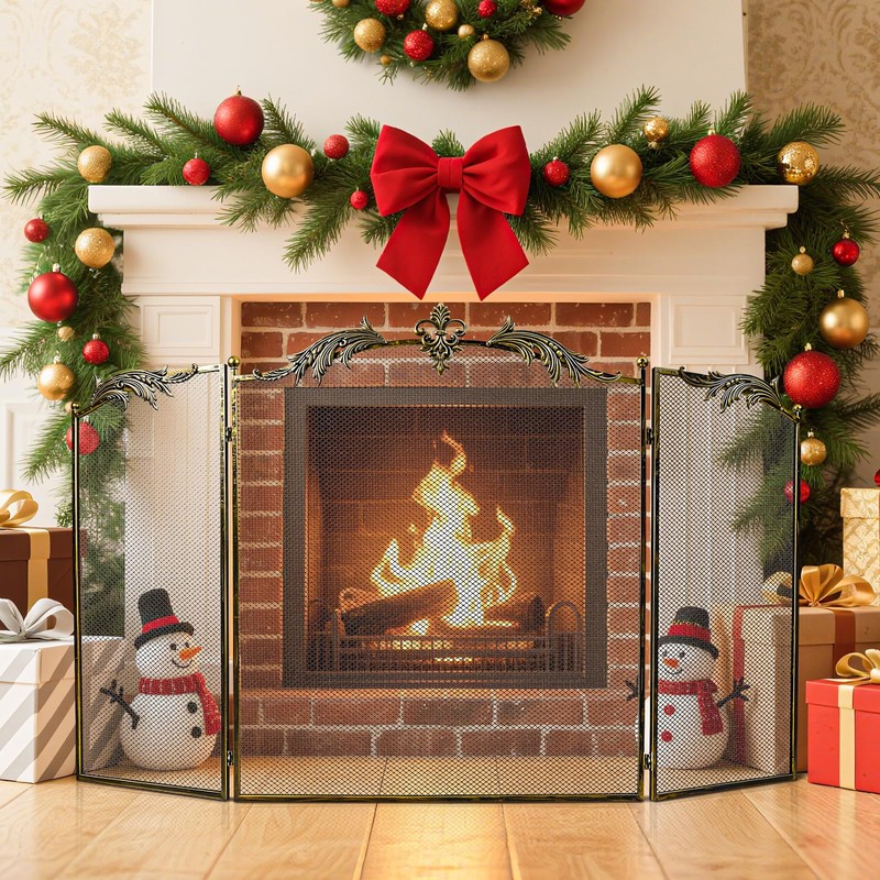 WICHEMI Fireplace Screen 3 Panel Folding Fireplace Screens 50.4 x