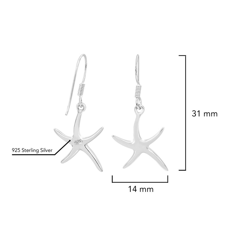 Beautifully Simple .925 Sterling Silver Starfish Dangle Earrings