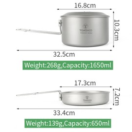 TOMSHOO Titanium Cookware Set Camping Pot and Pan for Backpacking and Camping