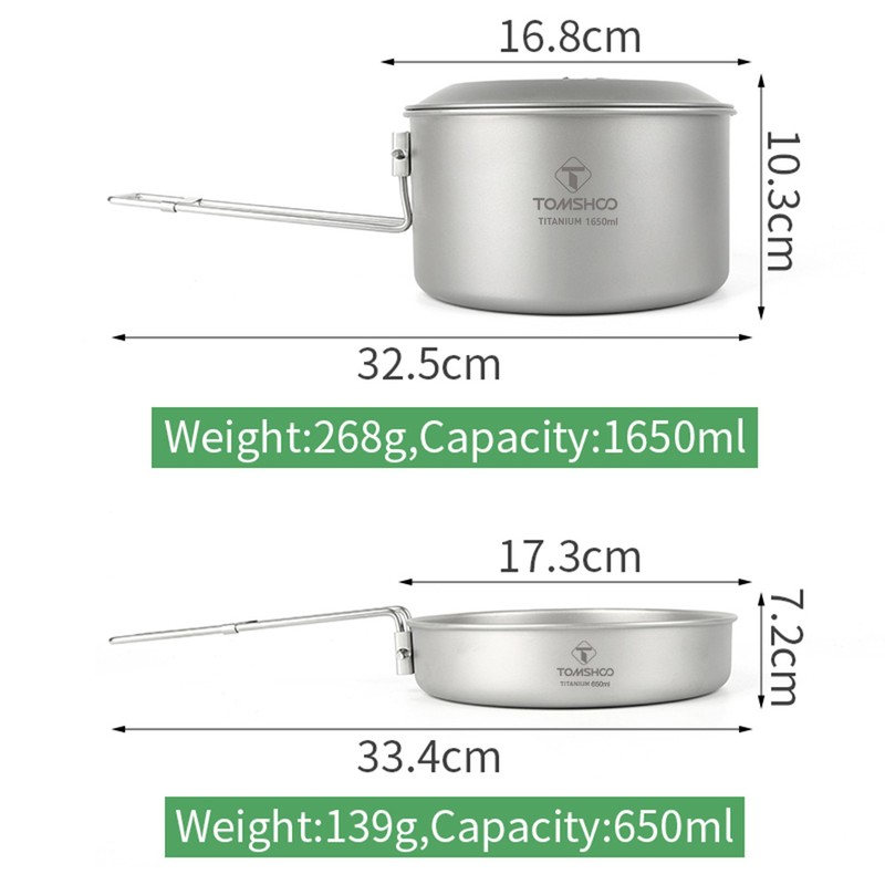 TOMSHOO Titanium Cookware Set Camping Pot and Pan for Backpacking