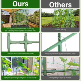 Garden Cucumber Trellis for Climbing Plants Outdoors, 65 x 50 Inch Large Metal Garden Trellis with Gardening Tools Nylon Garden Netting for Raised Bed Vegetable Fruit Flower Grow Support(U-Shape)