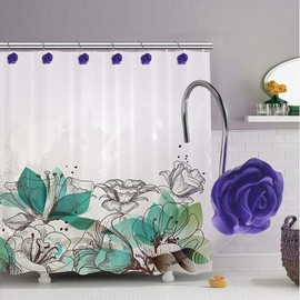 FINROS 12 PCS Home Fashion Decorative Anti Rust Shower Curtain Hooks Rose Design Shower Curtain Rings Hooks (Purple)