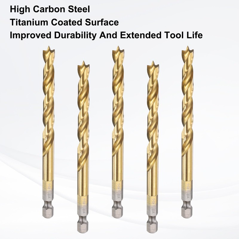 sourcing map Brad Point Drill Bits 7mm(9/32) Dia 1/4" Hex