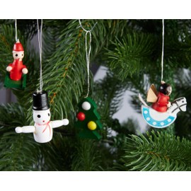 BRUBAKER 24 Pieces Wooden Christmas Tree Decorations - Up to 1.6 inches (4 cm) Tall Figures - Traditional Christmas Wooden Pendant Set Hand Painted - Christmas Trees - Santa Claus - Angels