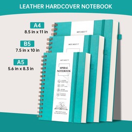Notebook A5 Lined, Hardcover Journal Notepad with 100 GSM Thick Paper, 320 Pages, Leather Cover Spiral Notebooks with Inner Pocket and Pen Holder, for School, Travel, Office, Notes, Turquoise