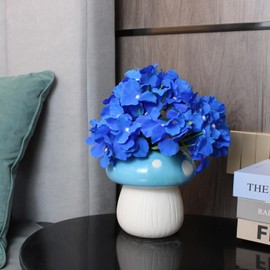 SANFERGE Decorative Mushroom Flower Vase, Modern Ceramic Vases for Home Decor, Mushroom Vase with Polka Dots for Centerpiece Decoration, Living Room Kitchen Garden Office Decor, Blue